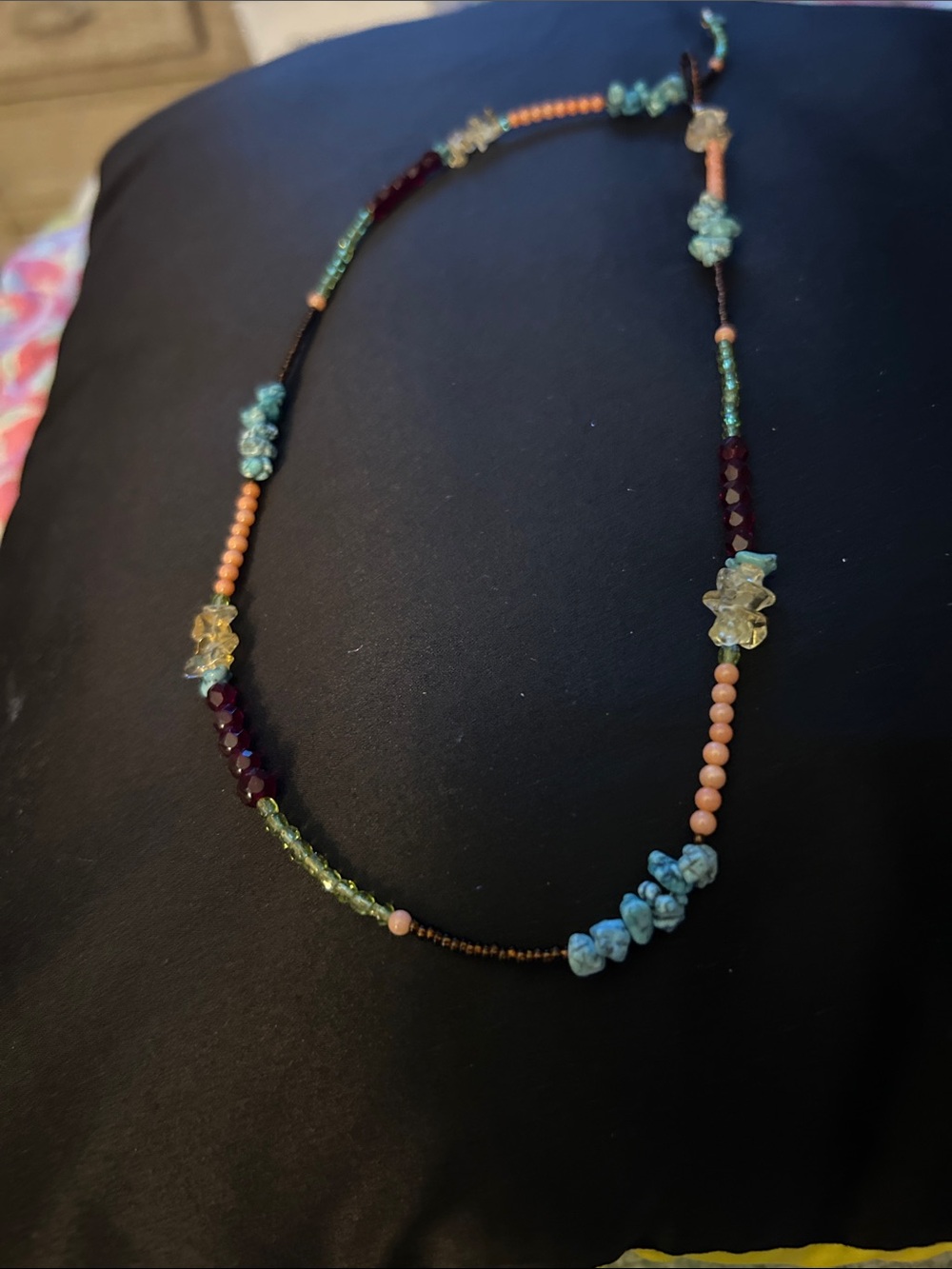 Multicolor Beaded Women's Necklace - Turquoise, Coral & Garnet Accent